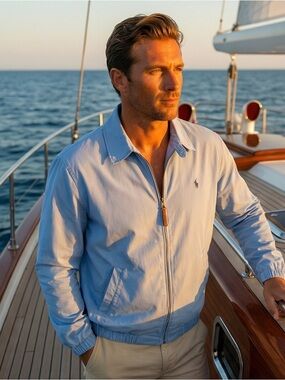 Polo by Ralph Lauren Sky Blue Zip-Front Bomber Jacket Men’s Large